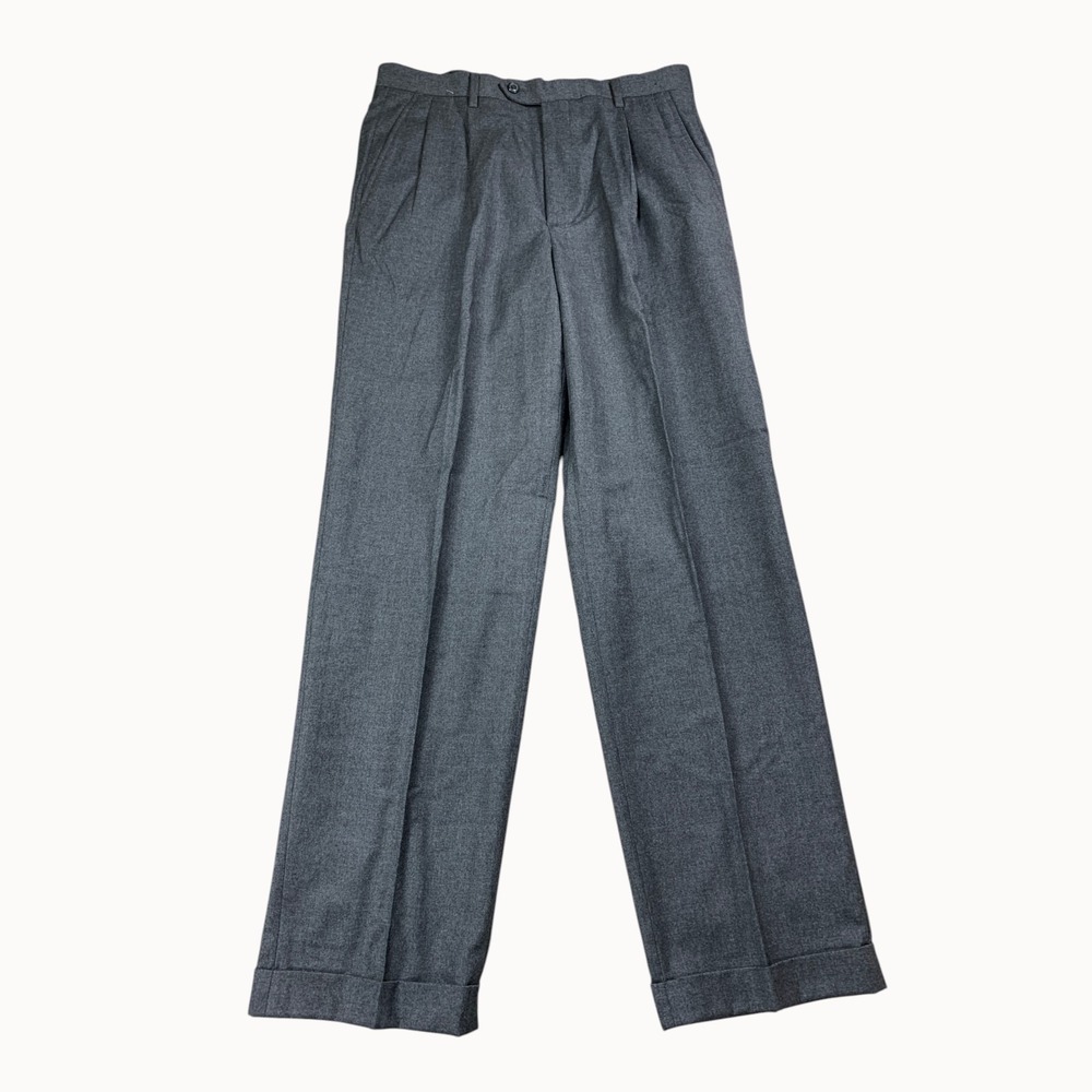 Daniel Bishop Dress Pants Mens 33x32 Gray 100% Wool Pleated Cuffed Classic Fit